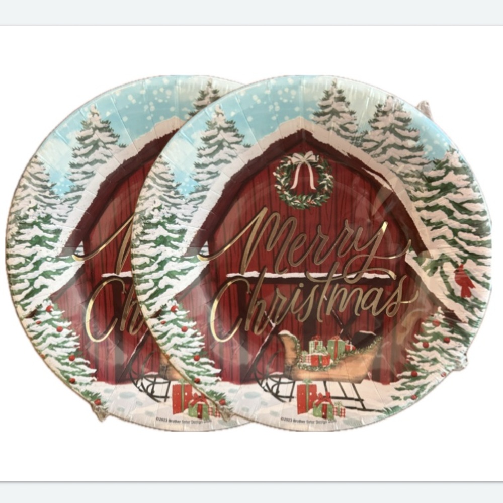 Barn & Sleigh Merry Christmas Decorative Christmas Plates 20 Count 2 Packs